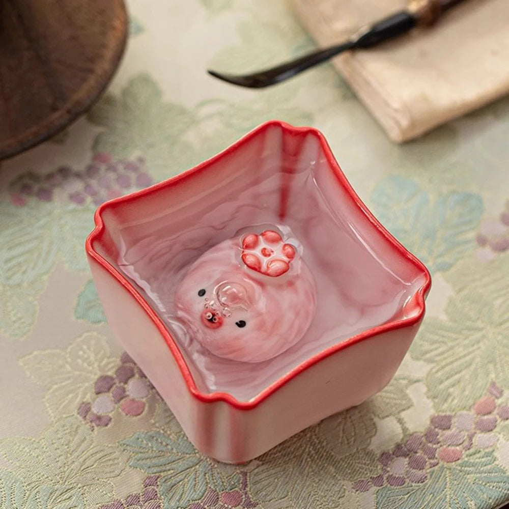 Cute Bubble-Spitting Pig Tea Pet - Ceramic Novelty Porcelain Incense Cup, Unique Tea Lover Gift