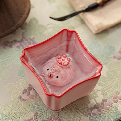 Cute Bubble-Spitting Pig Tea Pet - Ceramic Novelty Porcelain Incense Cup, Unique Tea Lover Gift